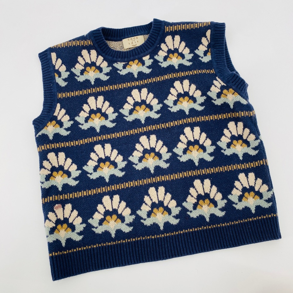 Coco au Lait Sweater Vest Kids 8Y Blue Floral Knit Sleeveless